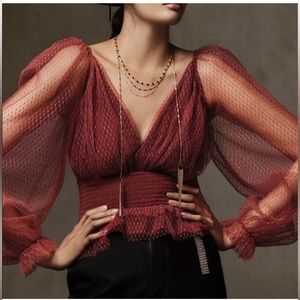 Anthropologie Tulle Blouse Sheer Puff Sleeves
